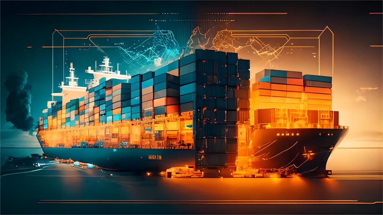 Container ships at a busy port