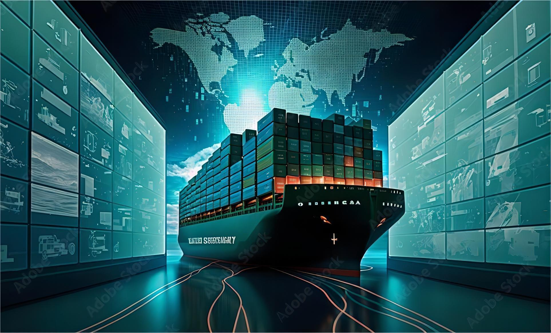 Container ship arriving at a major international port