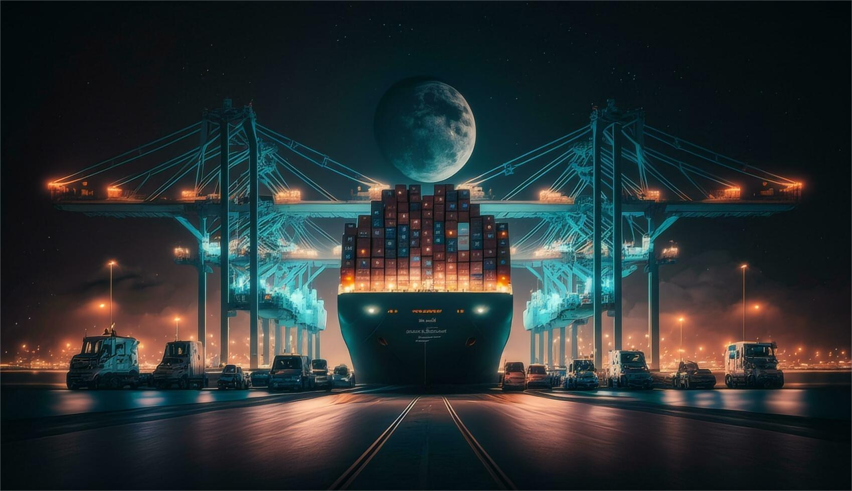 Freight container loading at a busy Chinese port