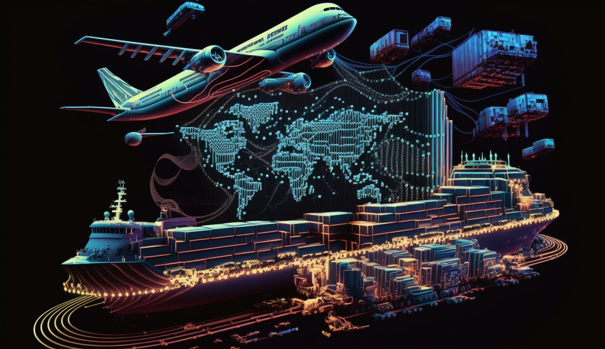 Global logistics network map highlighting China to USA and Europe routes